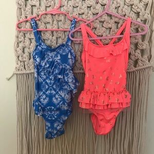 Bundle of 2 Toddler Girls One Piece Ruffled Swimsuits Size 3T